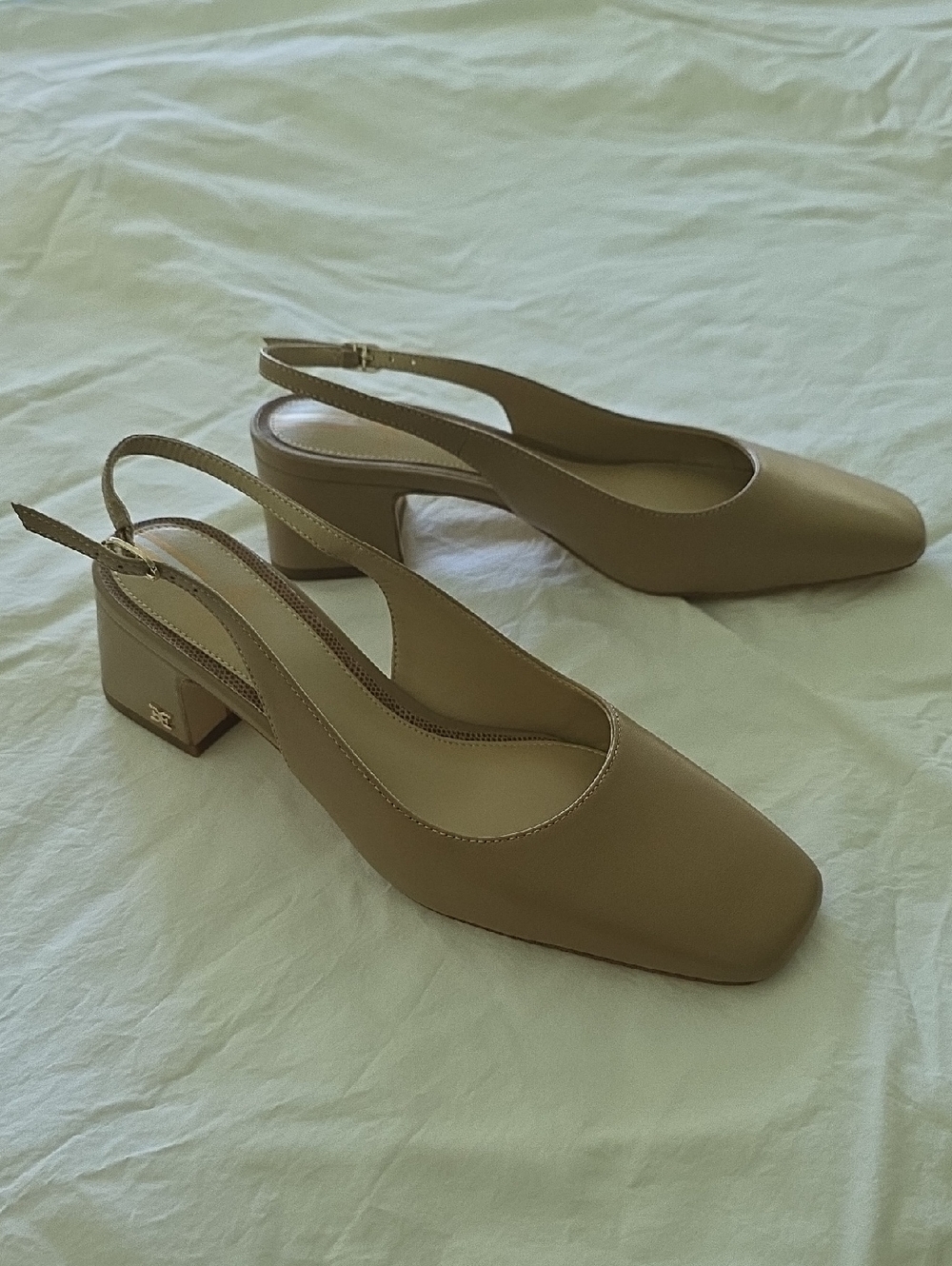Sam Edelman Beige Slingback Low Block Heel Pumps